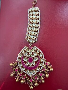 Gold-Tone Kundan and Pink Stone Statement Pendant for Women
